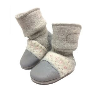 design felted wool booties - embroidered Cozy Gray Kids Shoes 5.5 (12-18M)